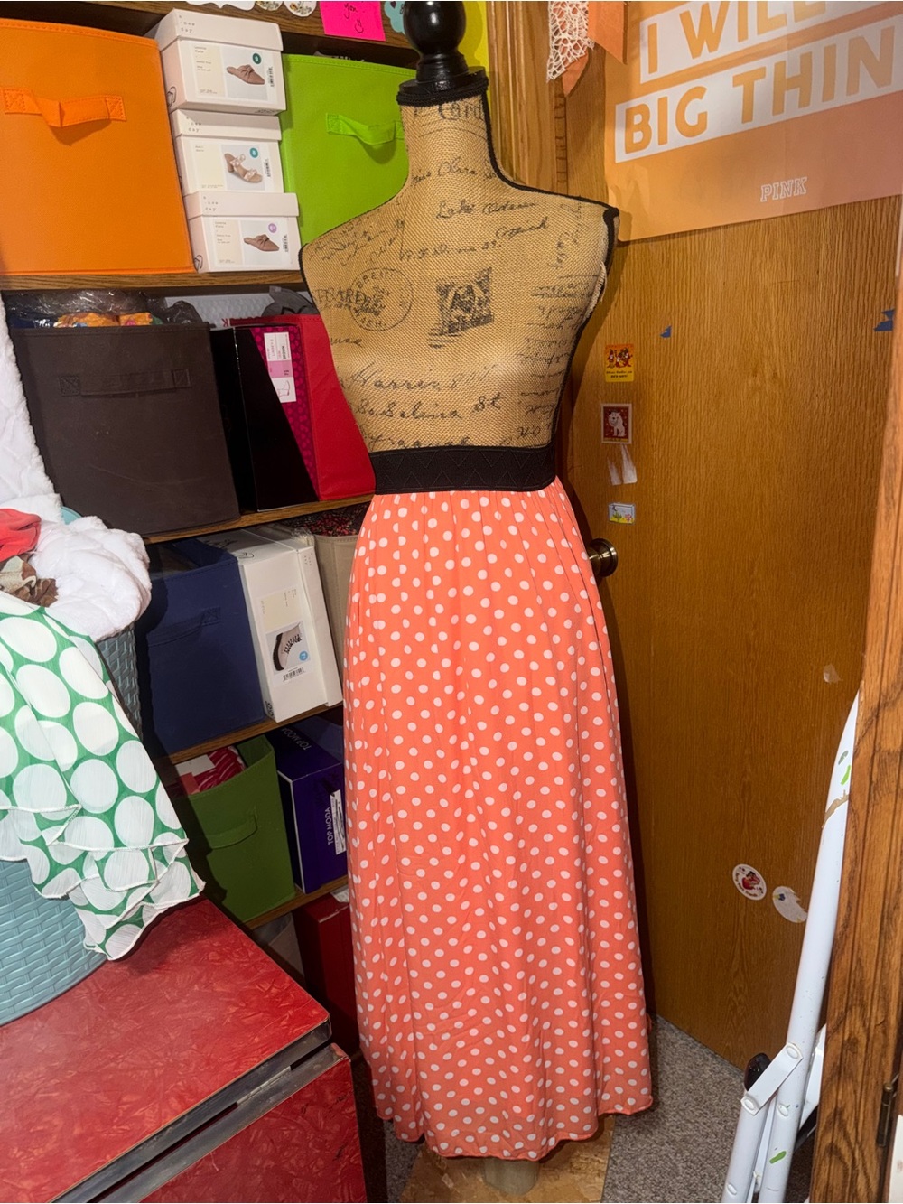 LuLaRoe Coral and White Polka Dot Maxi Skirt